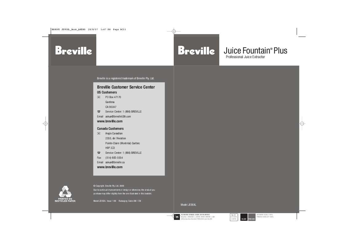 Guide utilisation  BREVILLE JE95XL  de la marque BREVILLE