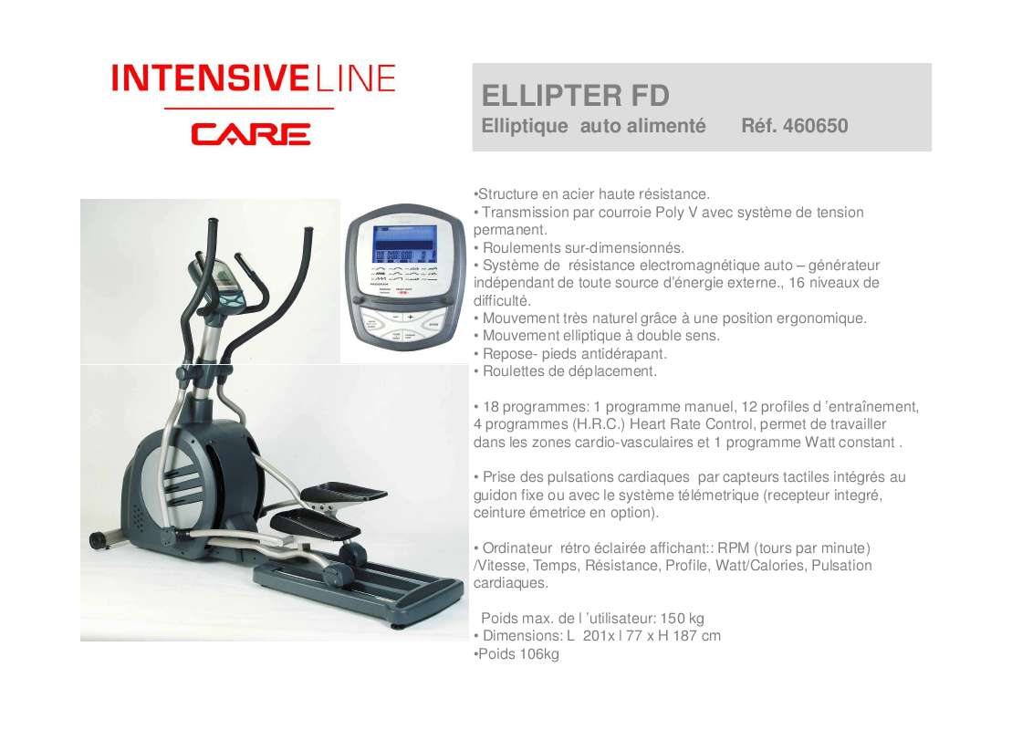 Guide utilisation  CARE FITNESS ELLIPTER FD 460650  de la marque CARE FITNESS