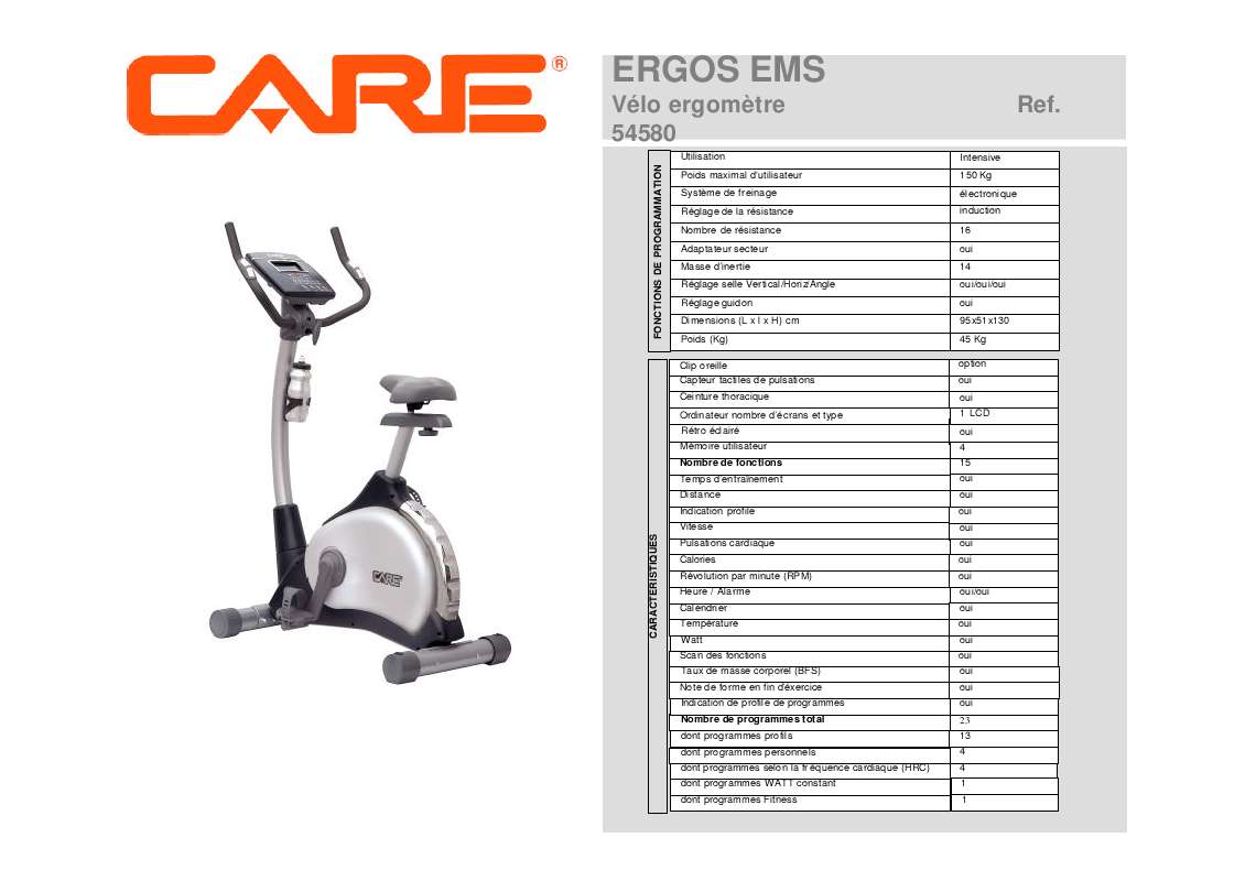 Guide utilisation  CARE FITNESS ERGOS EMS  de la marque CARE FITNESS