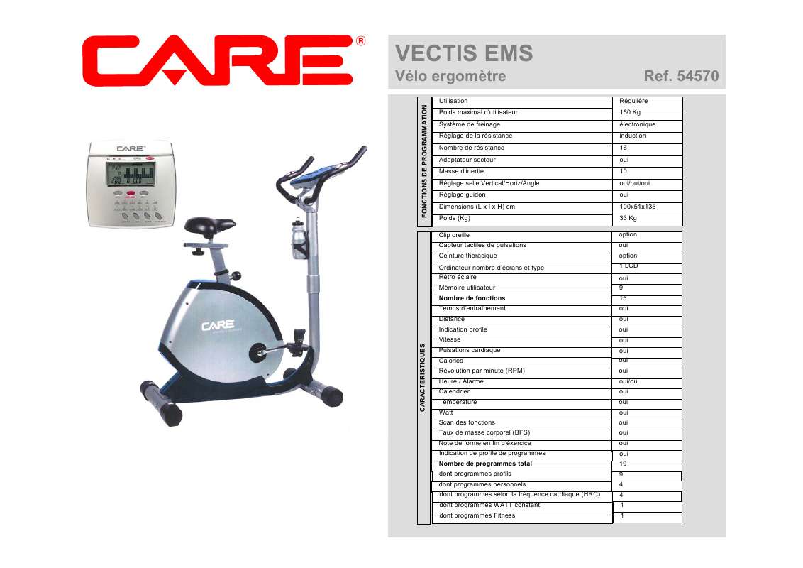 Guide utilisation  CARE FITNESS VECTIS EMS 54570  de la marque CARE FITNESS