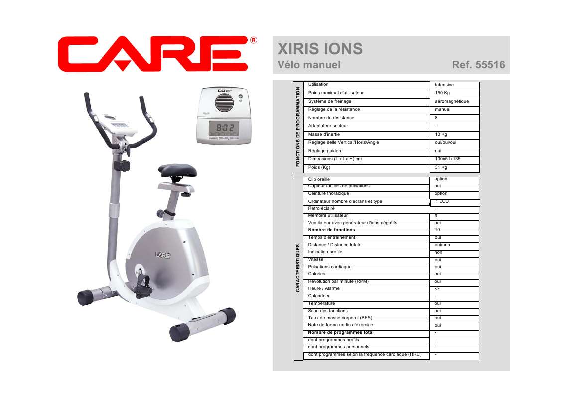 Guide utilisation  CARE FITNESS XIRIS IONS 55516  de la marque CARE FITNESS