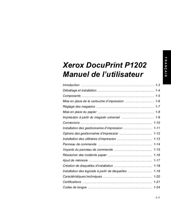 Guide utilisation XEROX DOCUPRINT P1202  de la marque XEROX