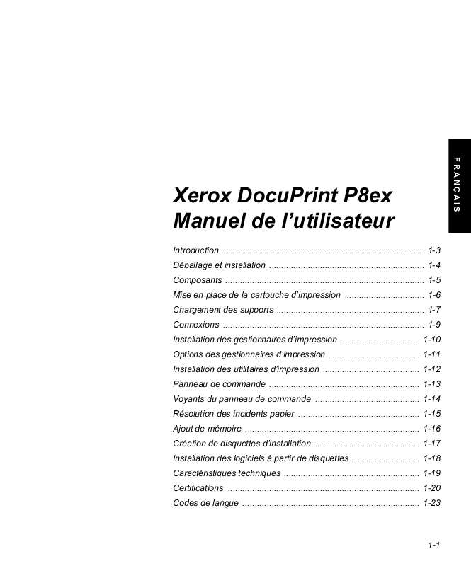 Guide utilisation XEROX DOCUPRINT P8EX  de la marque XEROX