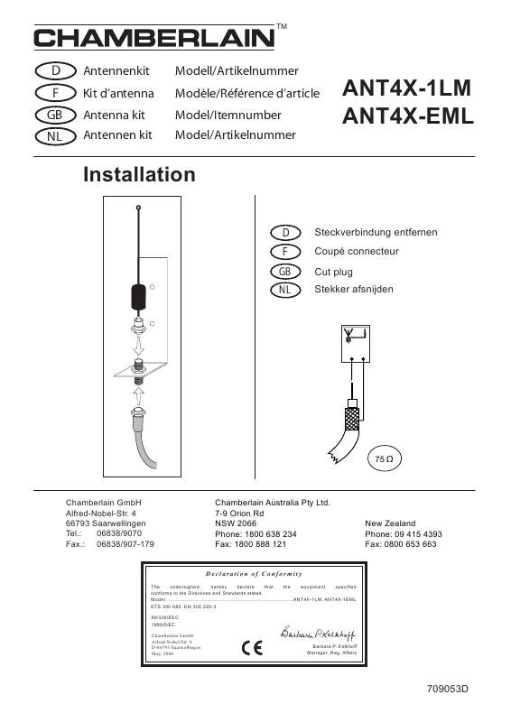 Guide utilisation  CHAMBERLAIN ANT4X-EML  de la marque CHAMBERLAIN