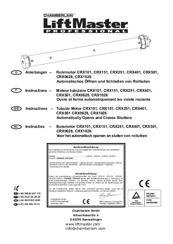 Guide utilisation  CHAMBERLAIN CRX0628  de la marque CHAMBERLAIN