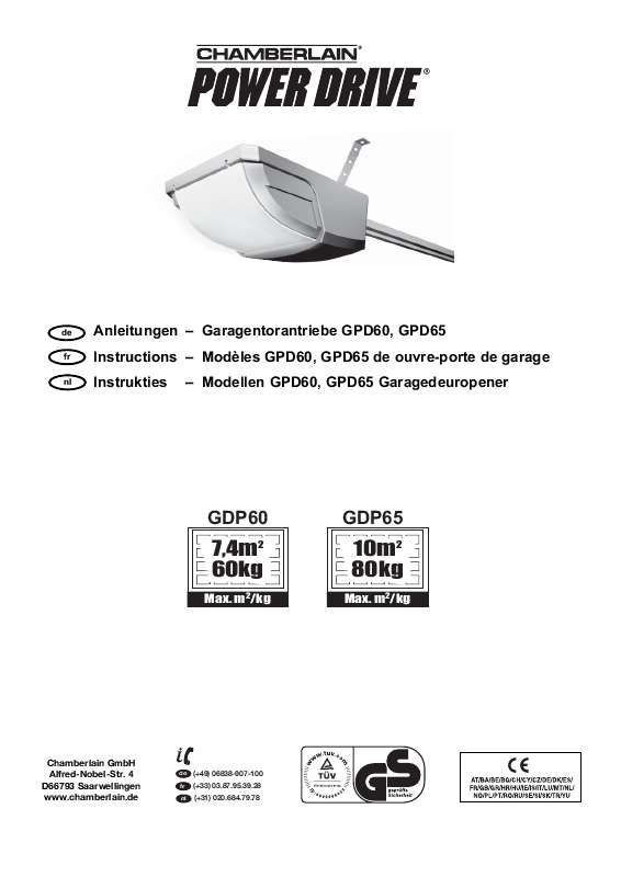 Guide utilisation  CHAMBERLAIN GPD60  de la marque CHAMBERLAIN