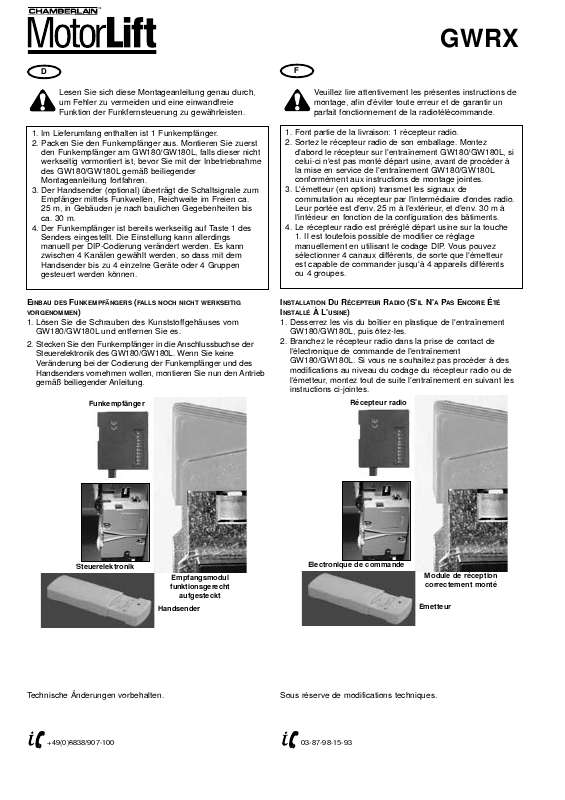 Guide utilisation  CHAMBERLAIN GWRX  de la marque CHAMBERLAIN