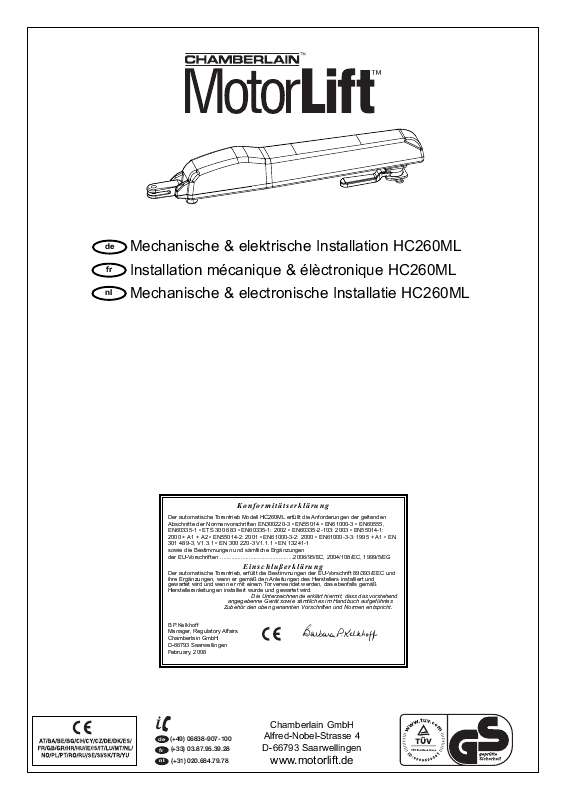 Guide utilisation  CHAMBERLAIN HC260ML  de la marque CHAMBERLAIN