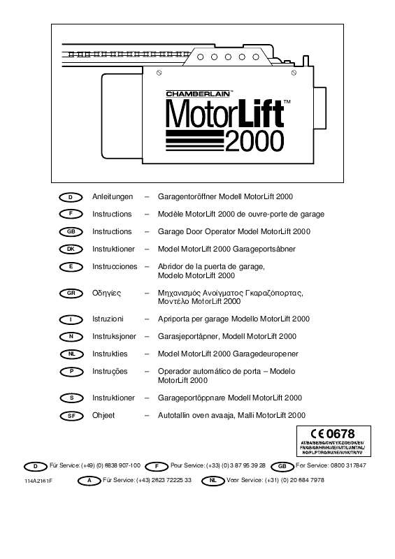 Guide utilisation  CHAMBERLAIN MOTORLIFT 2000  de la marque CHAMBERLAIN