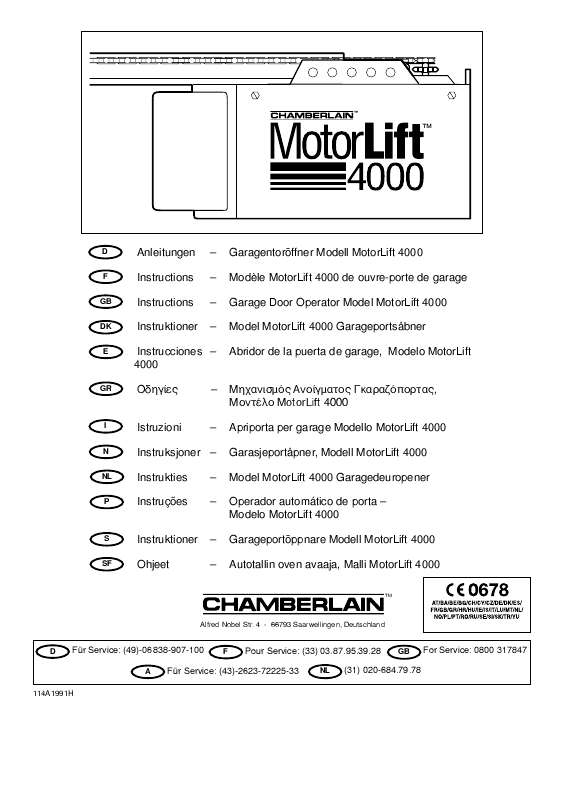 Guide utilisation CHAMBERLAIN MOTORLIFT 4000  de la marque CHAMBERLAIN