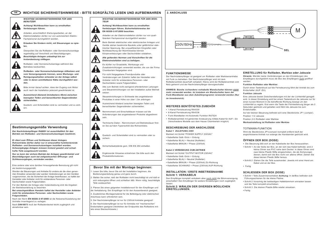 Guide utilisation  CHAMBERLAIN RA8001  de la marque CHAMBERLAIN