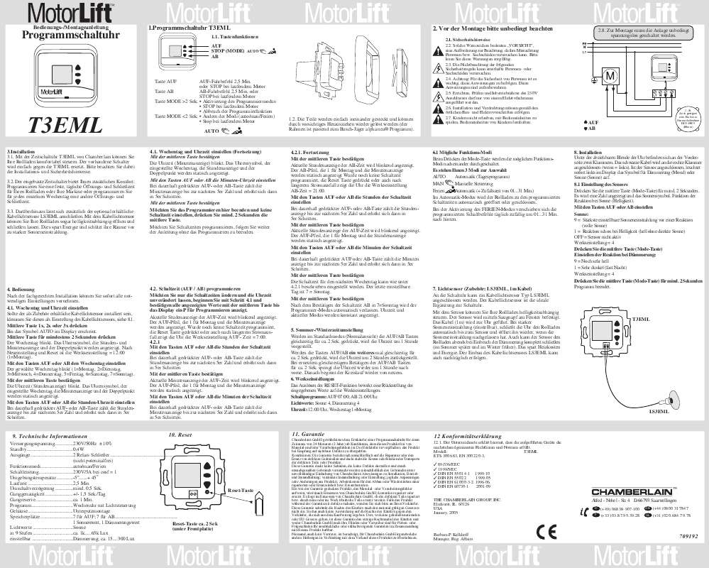 Guide utilisation  CHAMBERLAIN T3EML  de la marque CHAMBERLAIN