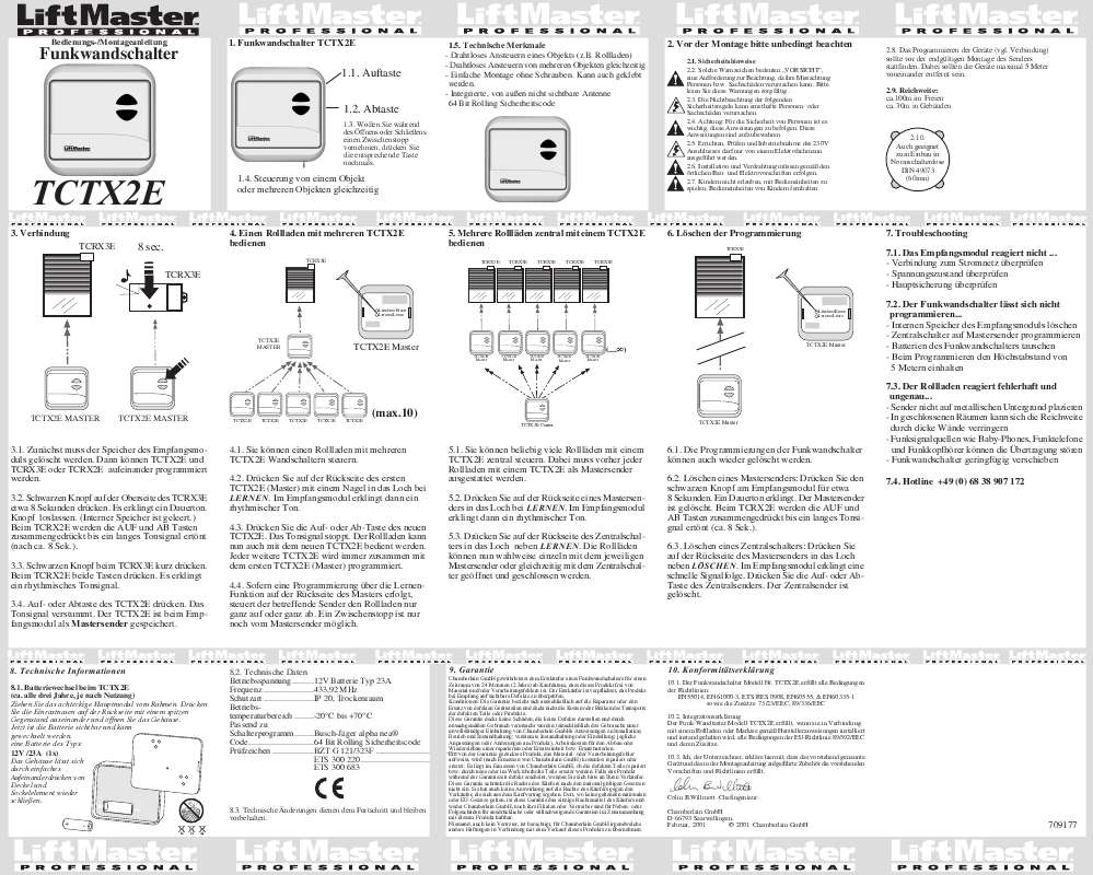 Guide utilisation  CHAMBERLAIN TCTX2E  de la marque CHAMBERLAIN