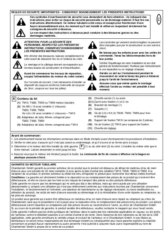 Guide utilisation  CHAMBERLAIN TM10  de la marque CHAMBERLAIN