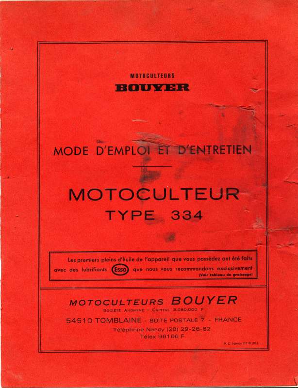 Guide utilisation  BOUYER MOTOCULTEUR TYPE 334  de la marque BOUYER