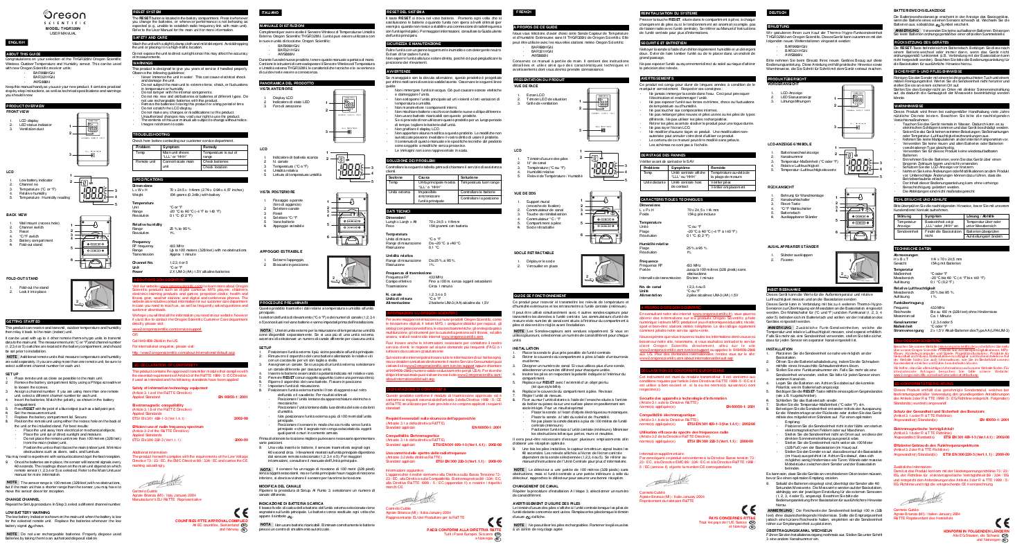 Guide utilisation OREGON SCIENTIFIC SONDE THERMO HYGRO 5 CANAUX  de la marque OREGON SCIENTIFIC