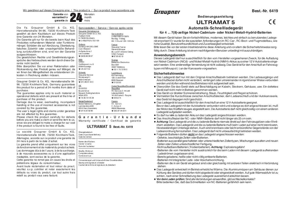 Guide utilisation  GRAUPNER ULTRAMAT 5  de la marque GRAUPNER