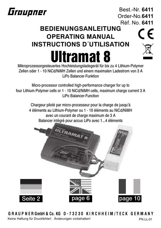 Guide utilisation  GRAUPNER ULTRAMAT 8  de la marque GRAUPNER