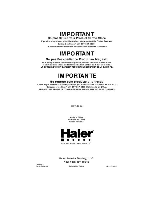 Guide utilisation HAIER HRF08WNA  de la marque HAIER