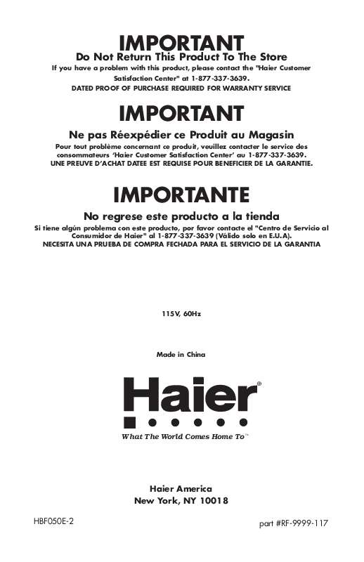 Guide utilisation  HAIER HBF05E  de la marque HAIER