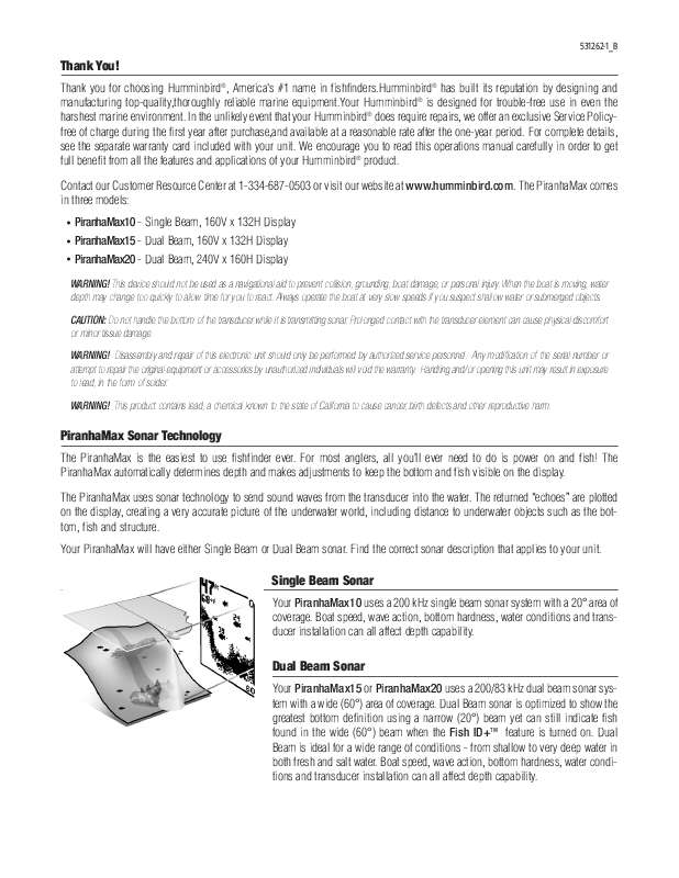 Guide utilisation HUMMINBIRD PIRANHAMAX 15  de la marque HUMMINBIRD