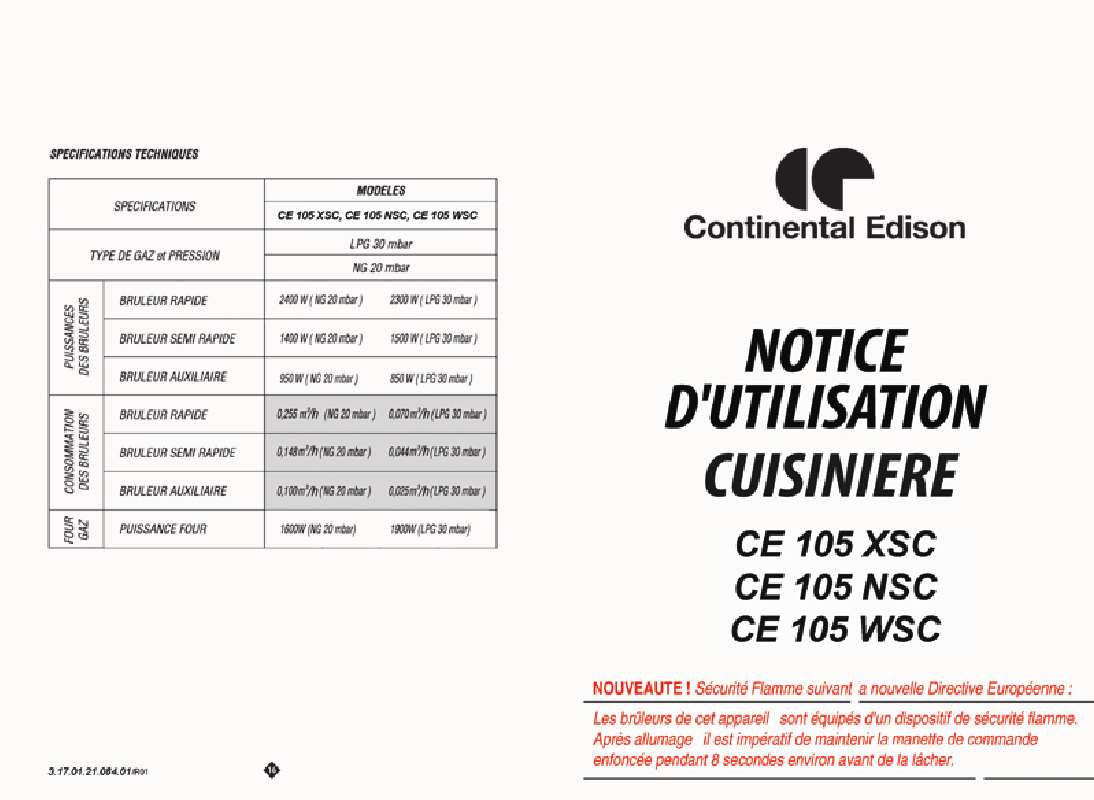 Guide utilisation CONTINENTAL EDISON CE105NSC  de la marque CONTINENTAL EDISON