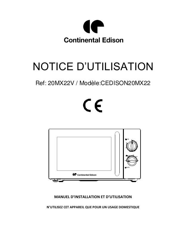 Guide utilisation CONTINENTAL EDISON CEDISON20MX22  de la marque CONTINENTAL EDISON