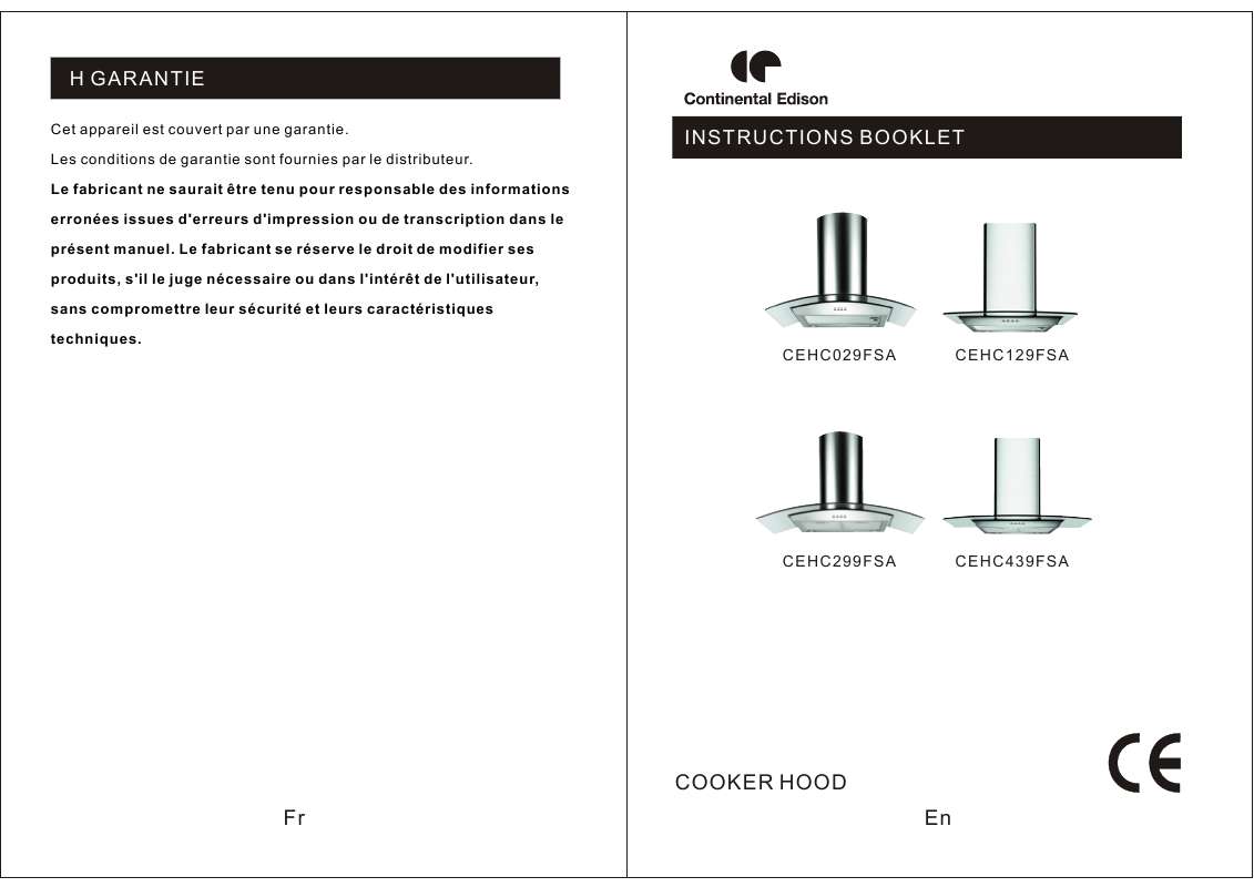 Guide utilisation CONTINENTAL EDISON CEHC029FSA  de la marque CONTINENTAL EDISON