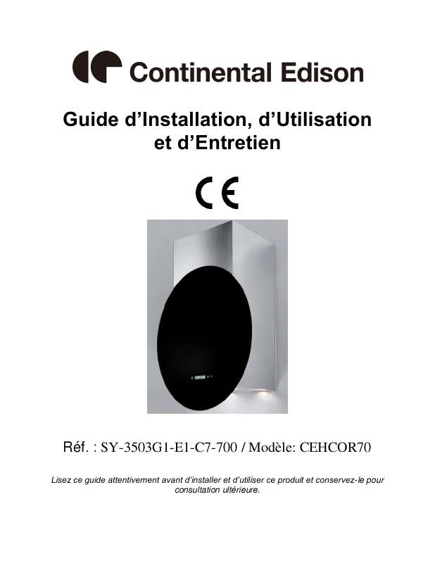 Guide utilisation CONTINENTAL EDISON CEHCOR70  de la marque CONTINENTAL EDISON