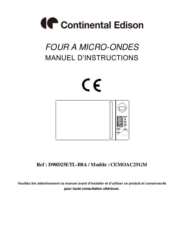 Guide utilisation CONTINENTAL EDISON CEMOAC25GM  de la marque CONTINENTAL EDISON
