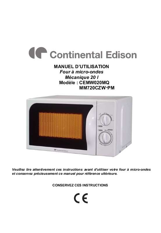 Guide utilisation CONTINENTAL EDISON CEMW020MQ  de la marque CONTINENTAL EDISON