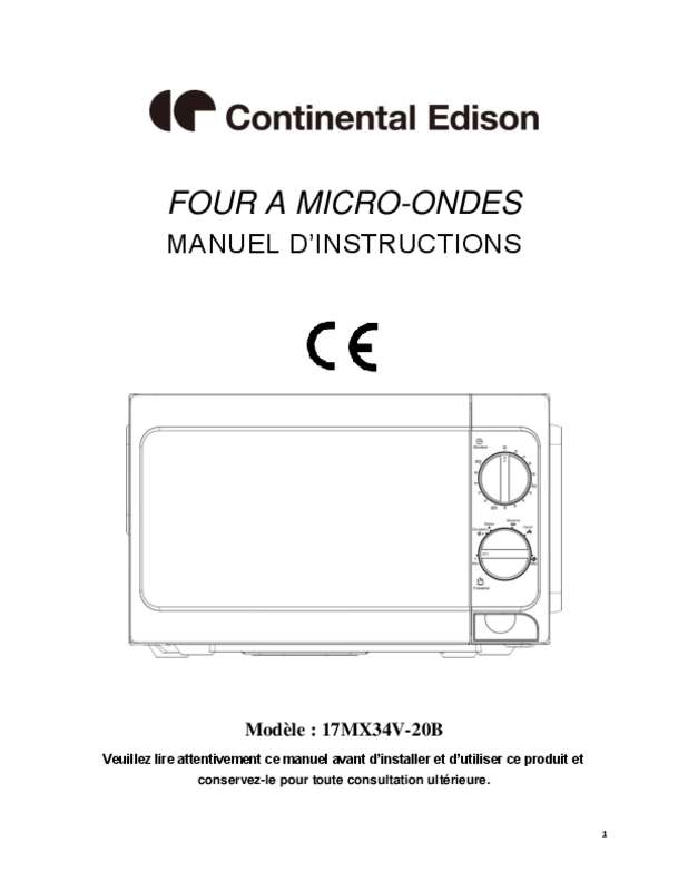 Guide utilisation CONTINENTAL EDISON 17MX34V-20B  de la marque CONTINENTAL EDISON