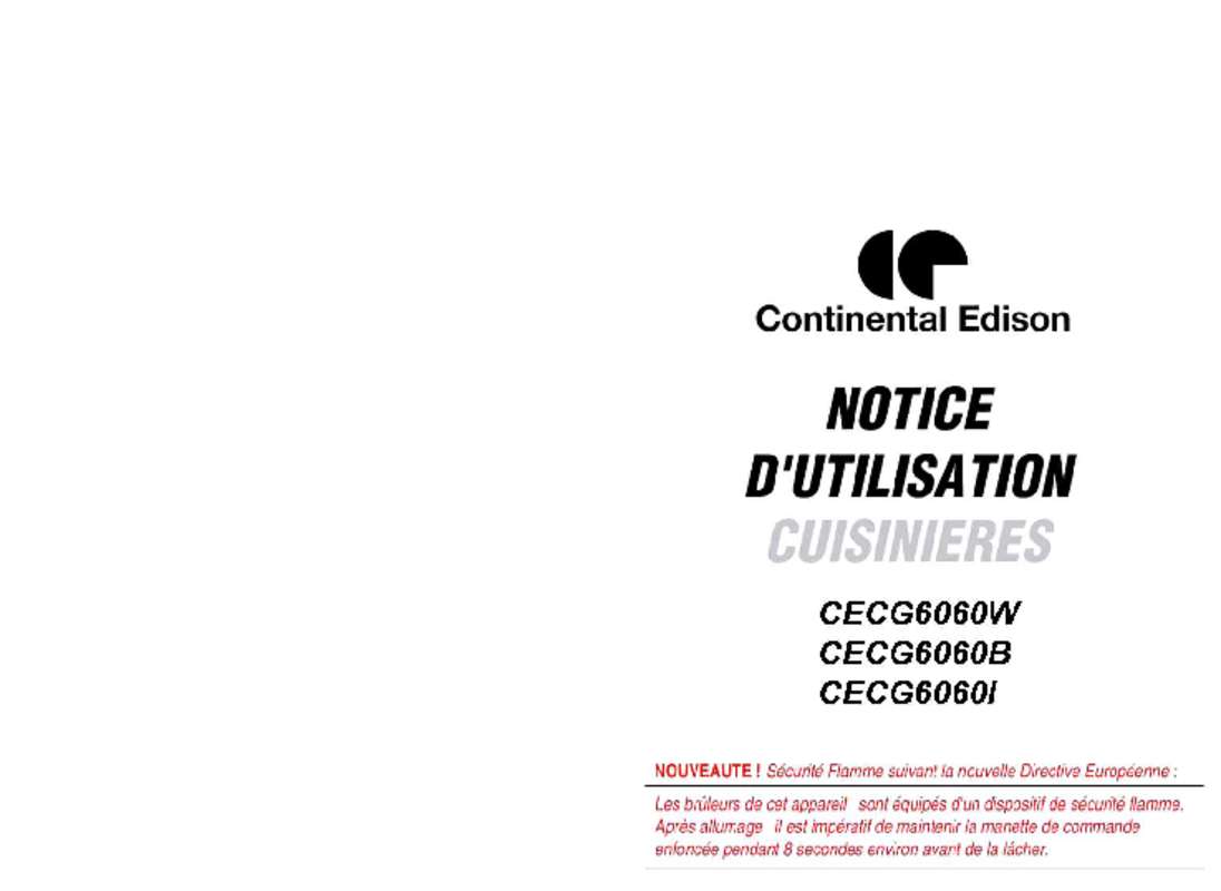 Guide utilisation CONTINENTAL EDISON CECG6060I  de la marque CONTINENTAL EDISON