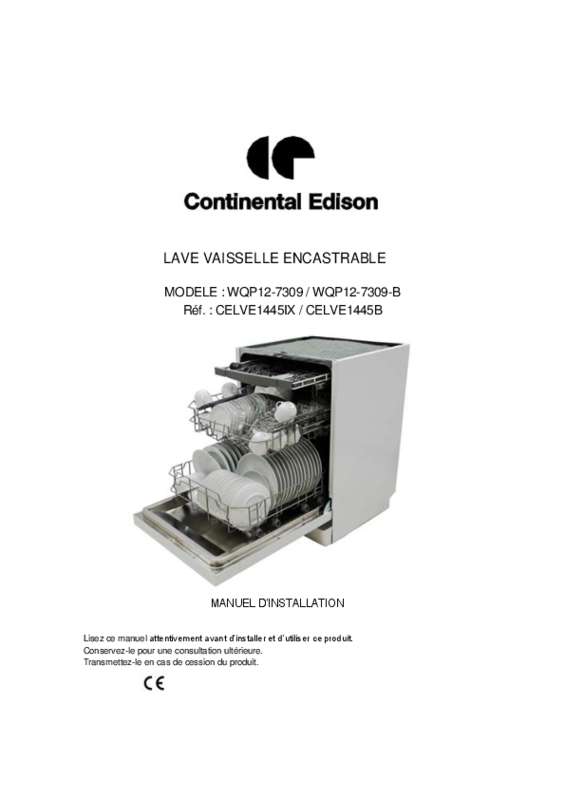 Guide utilisation CONTINENTAL EDISON WQP12-7309-B  de la marque CONTINENTAL EDISON