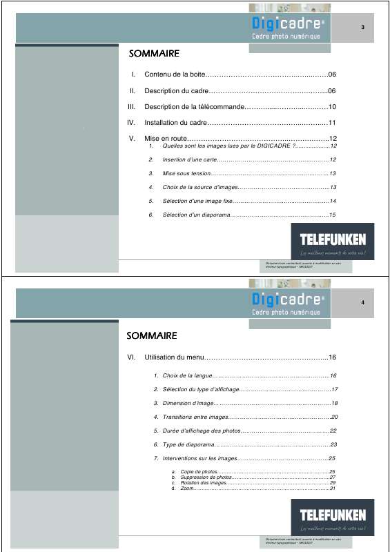 Guide utilisation  TELEFUNKEN DIGICADRE 11,3 POUCES  de la marque TELEFUNKEN