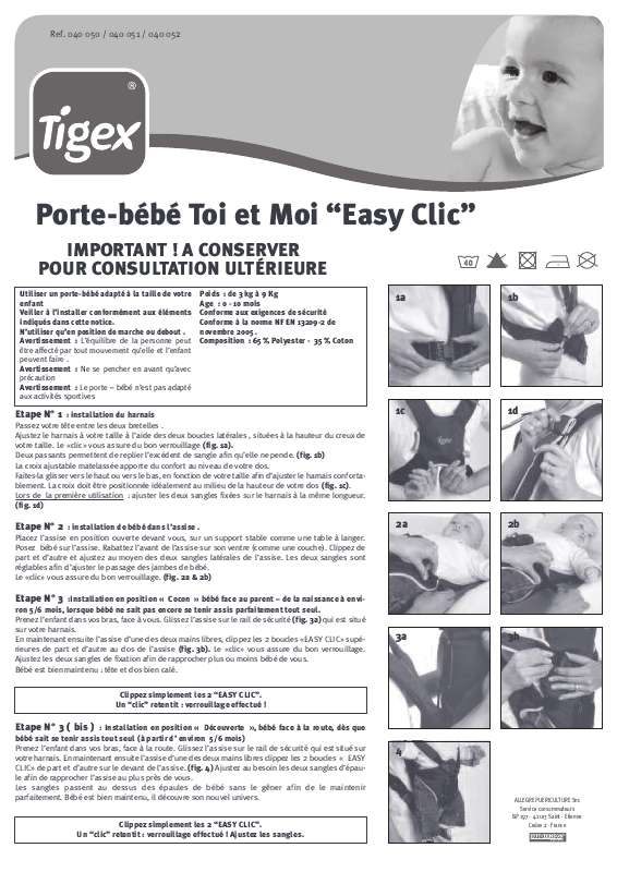 Guide utilisation  TIGEX PORTE-BEBE TOI ET MOI EASY CLIC  de la marque TIGEX