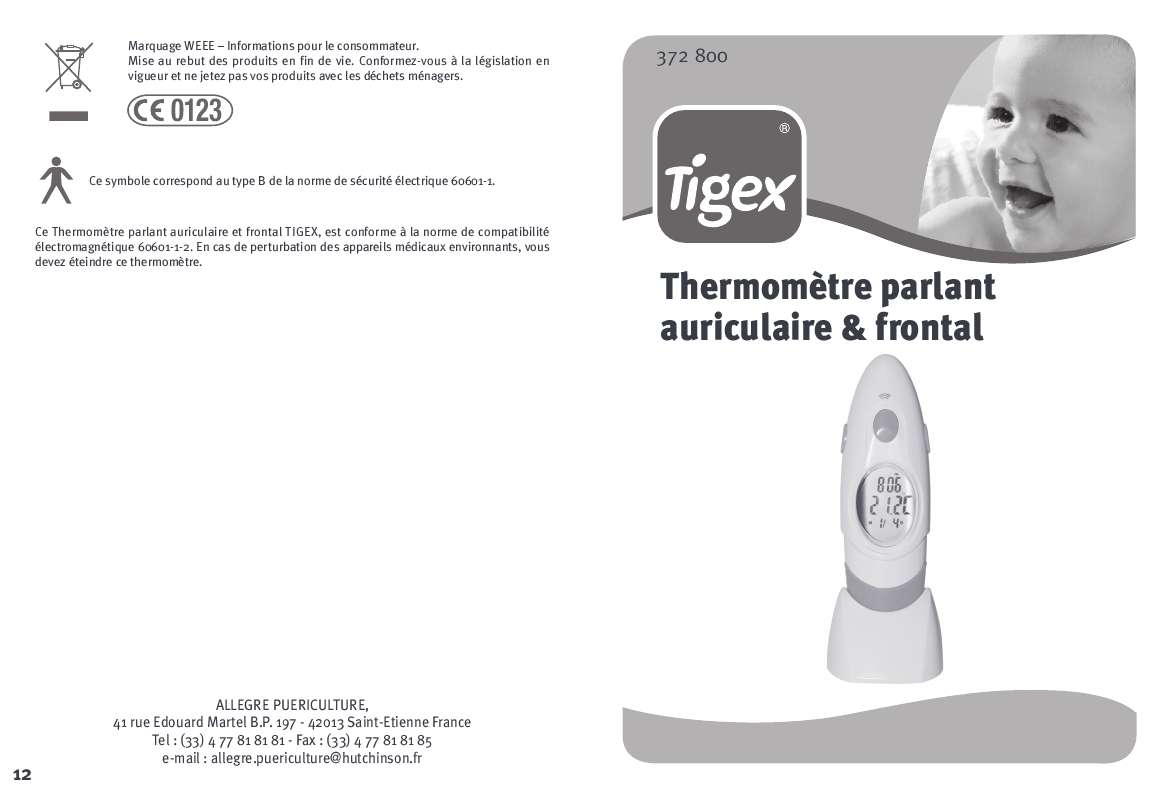 Guide utilisation  TIGEX THERMOMETRE PARLANT AURICULAIRE ET FRONTAL  de la marque TIGEX