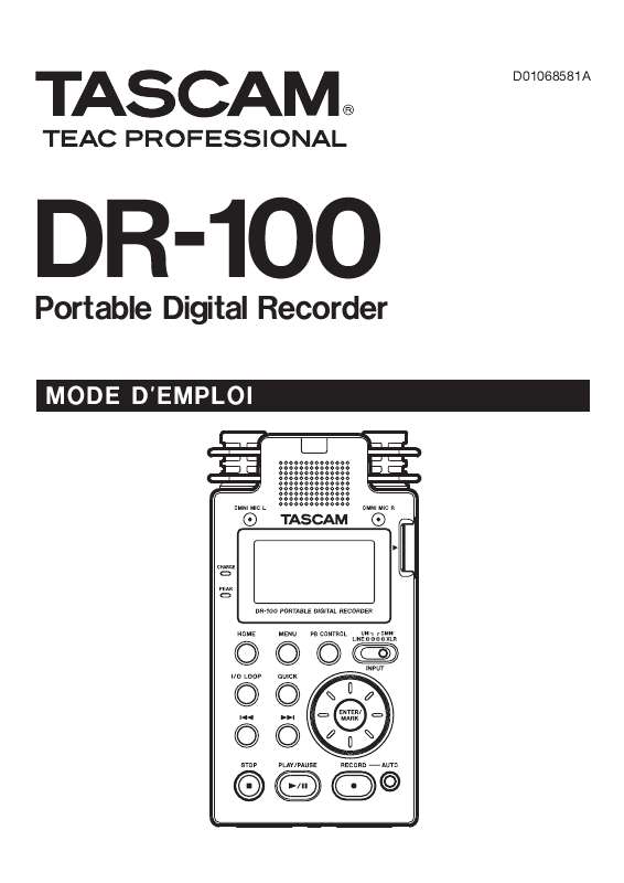 Guide utilisation  TASCAM DR-100  de la marque TASCAM