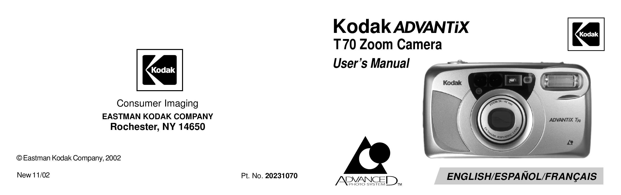 Guide utilisation KODAK ADVANTIX T70  de la marque KODAK