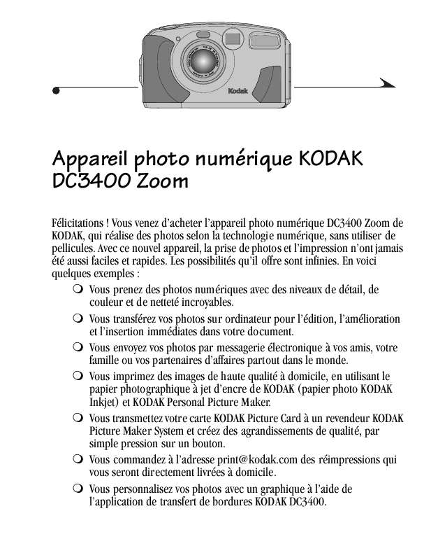 Guide utilisation KODAK DC3400  de la marque KODAK