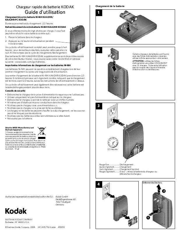 Guide utilisation KODAK BATTERY CHARGER K4500  de la marque KODAK