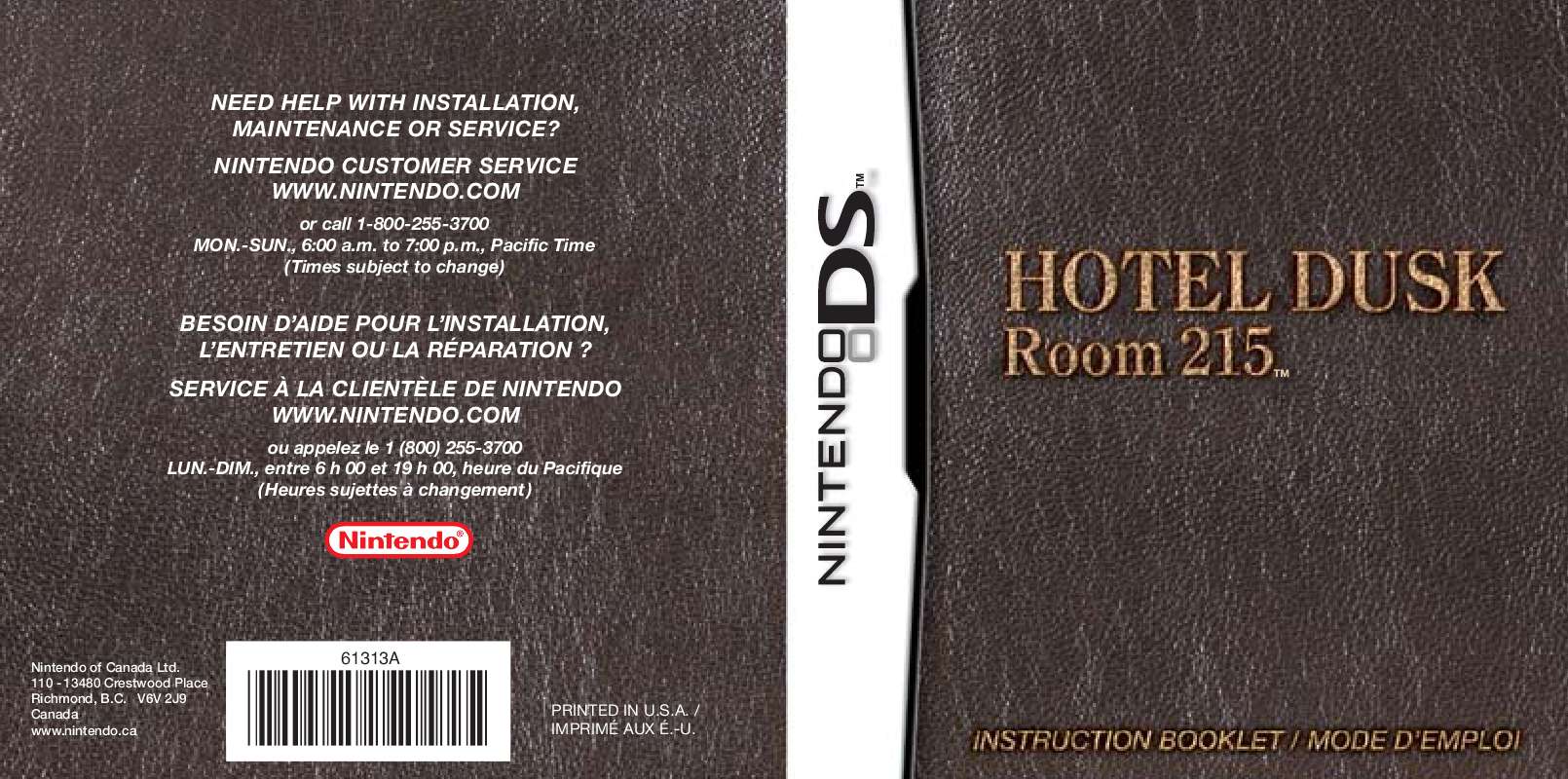Guide utilisation NINTENDO DS HOTEL DUSK ROOM 215  de la marque NINTENDO