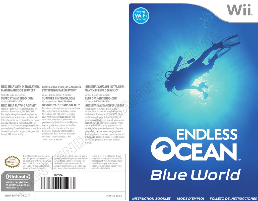 Guide utilisation  NINTENDO ENDLESS OCEAN BLUE WORLD  de la marque NINTENDO