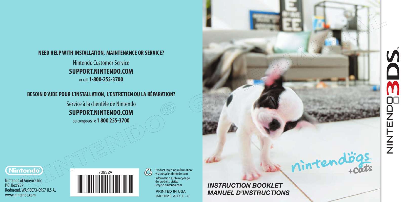 Guide utilisation  NINTENDO DOGS AND CATS FRENCH BULLDOG  de la marque NINTENDO