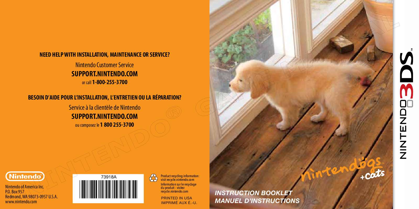 Guide utilisation  NINTENDO DOGS AND CATS GOLDEN RETRIEVER  de la marque NINTENDO