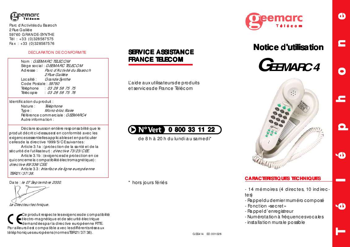 Guide utilisation  FRANCE TELECOM GEEMARC 4  de la marque FRANCE TELECOM