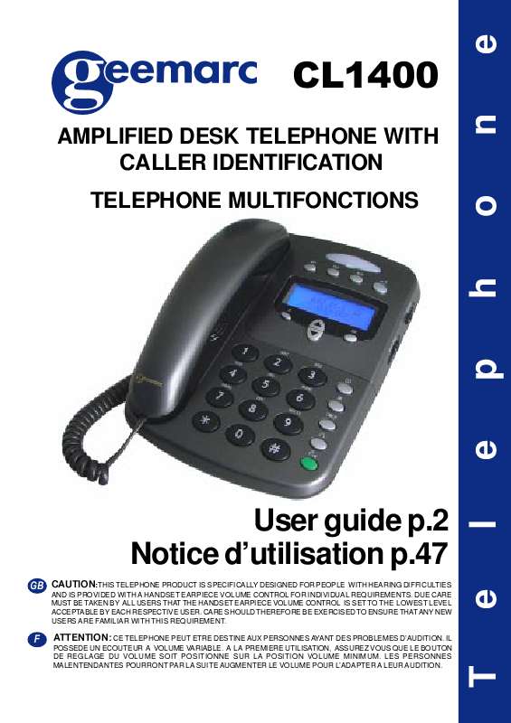 Guide utilisation  FRANCE TELECOM GEEMARC CL1400  de la marque FRANCE TELECOM