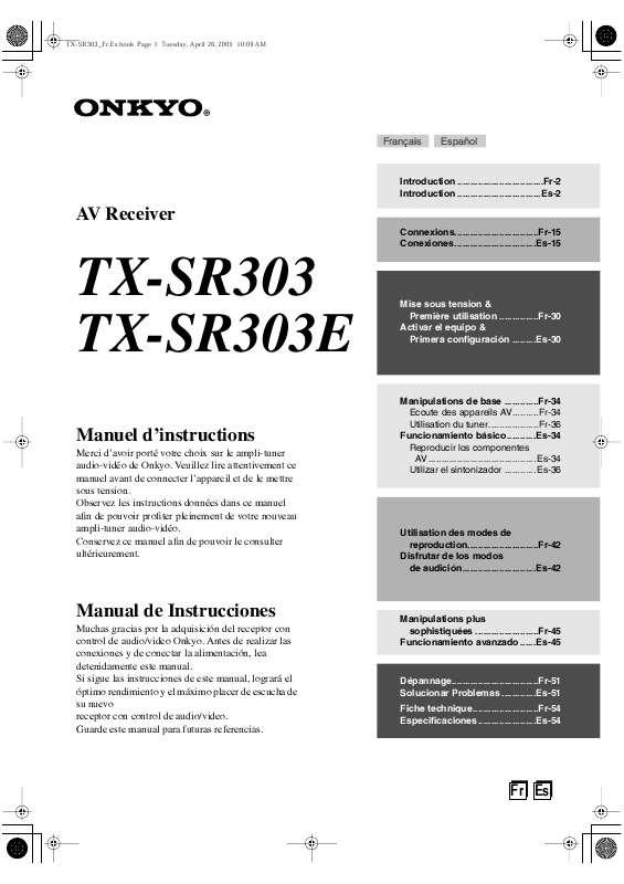 Guide utilisation  ONKYO TX-SR303  de la marque ONKYO