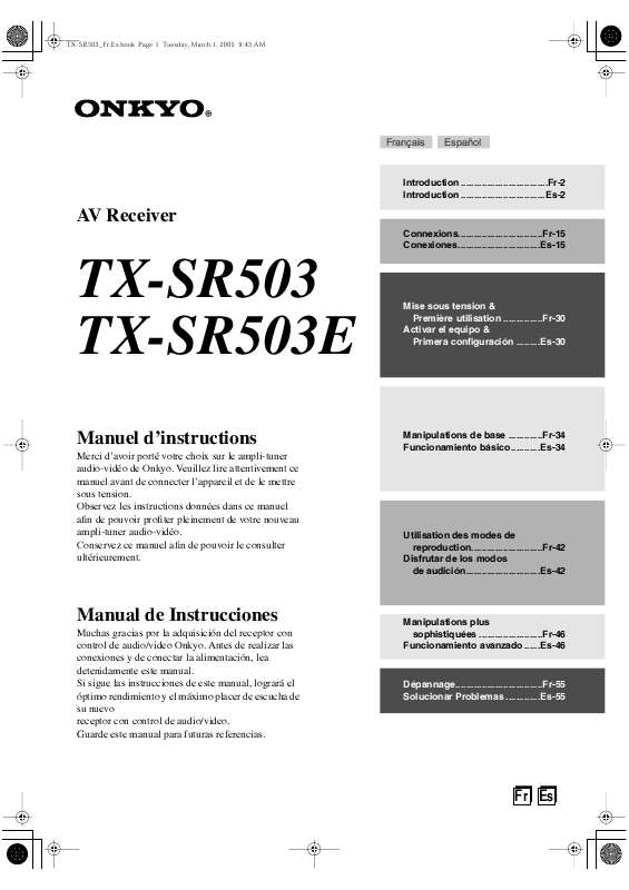 Guide utilisation  ONKYO TX-SR503E  de la marque ONKYO