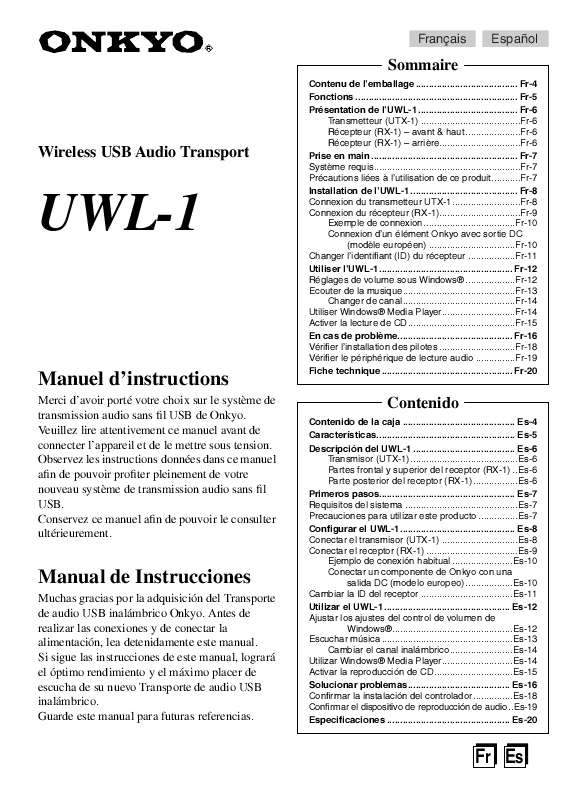 Guide utilisation  ONKYO UWL-1  de la marque ONKYO